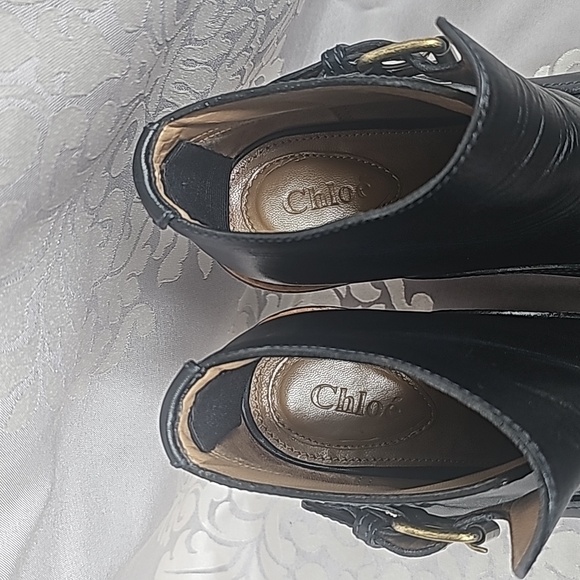 Chloé Leather Platform Wedge Booties 37.5 - Picture 4 of 5